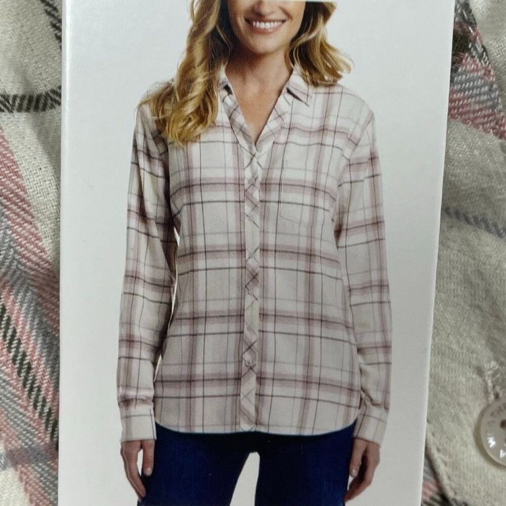 Weatherproof Vintage Womens Plaid Button-Up Shirt Small Cotton Blend d0490